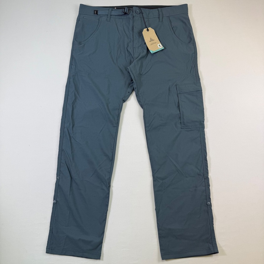 prAna Stretch Zion Slim Pant II Mens 36x30 Grey/Blue Hiking Cargo Gorpcore NEW